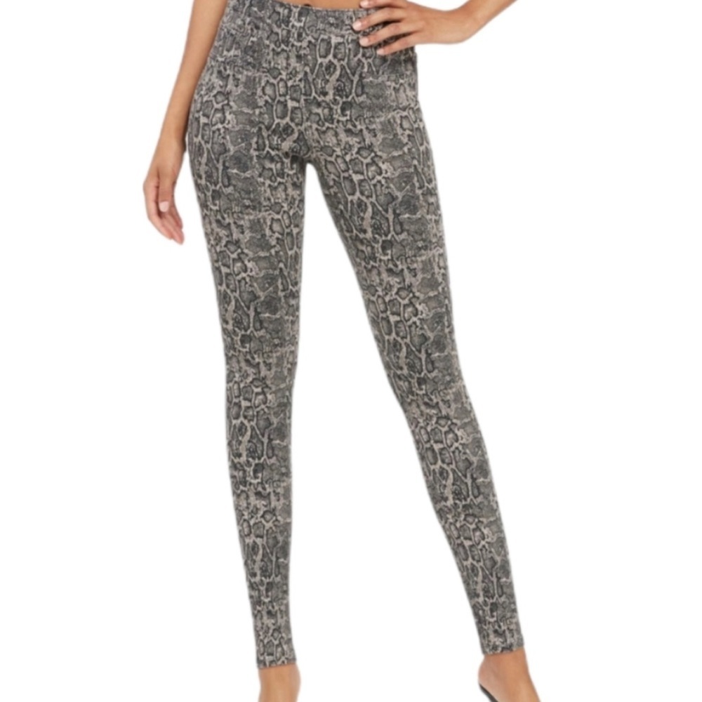 Spanx Jean-Ish Leggings Taupe Snakeskin Python Print Pull On Pant Size Small